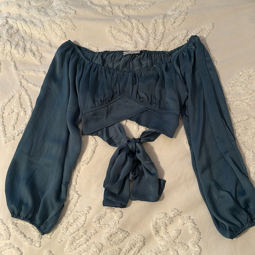 Cropped turquoise silk long sleeve